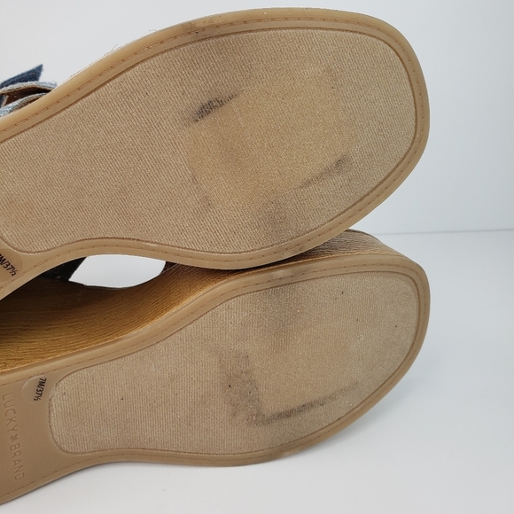 Lucky Brand Demmia Blue Denim Paisley Adj. Back Strap Platform Wedge Sz 7 Boho - Picture 10 of 10